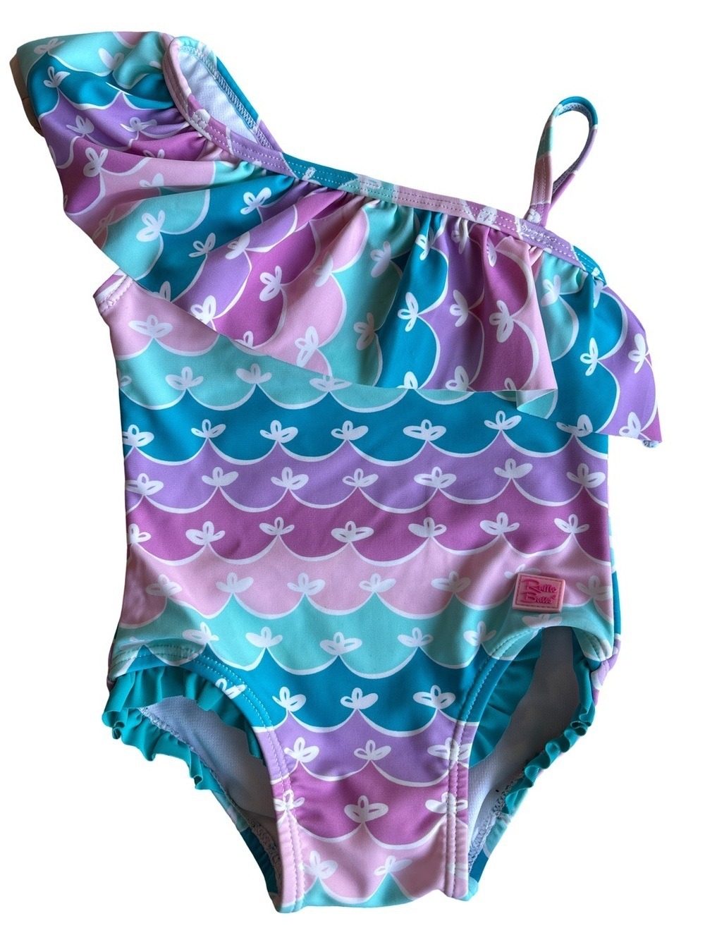 RuffleButts Girls Mermaid One-Shoulder Swimsuit 12-18 Months